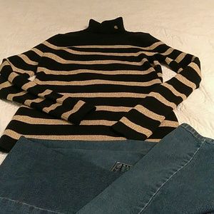 Ladies Ralph Lauren navy and gold turtleneck top